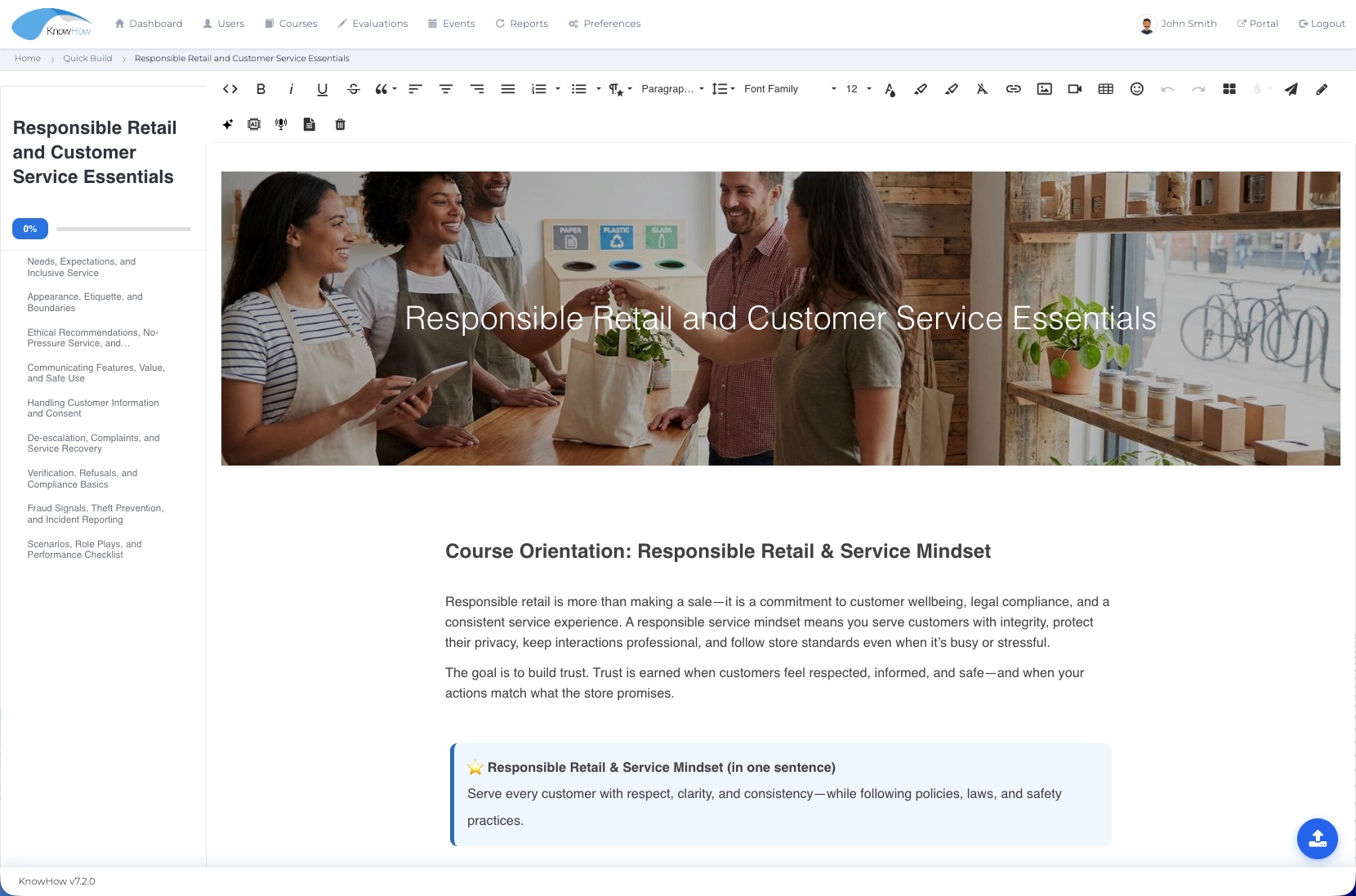 KnowHow Quick Builder course editing screen