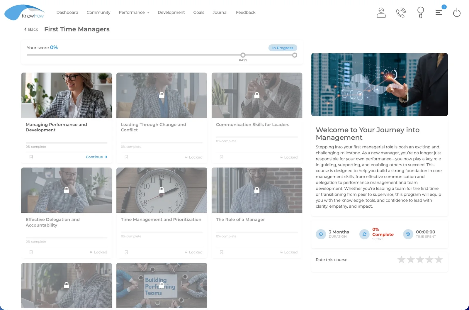 Learning Management platform view